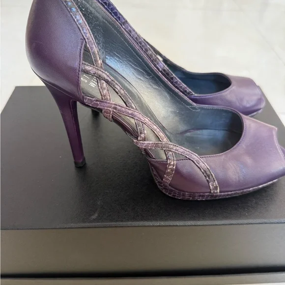 Stuart Weitzman Dark Purple Peep-Toe Heels - Picture 5 of 16